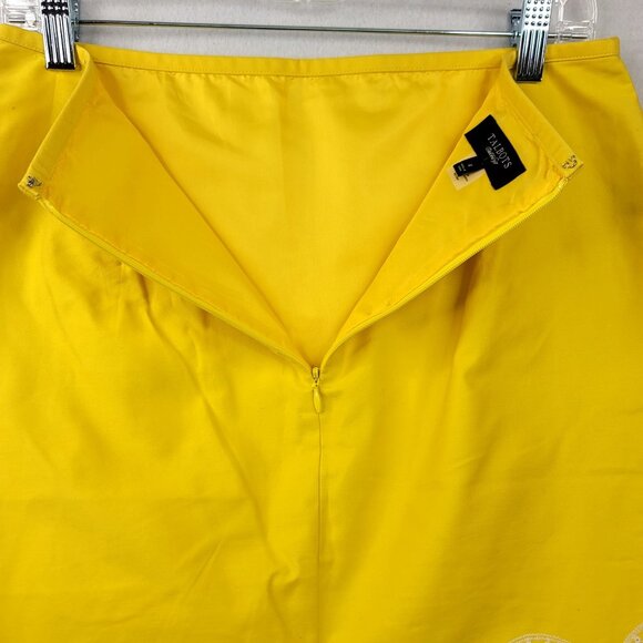Black Label Talbots Lined Yellow Cotton Pencil Skirt White Embroidery Zip Sz 4 - Picture 7 of 9
